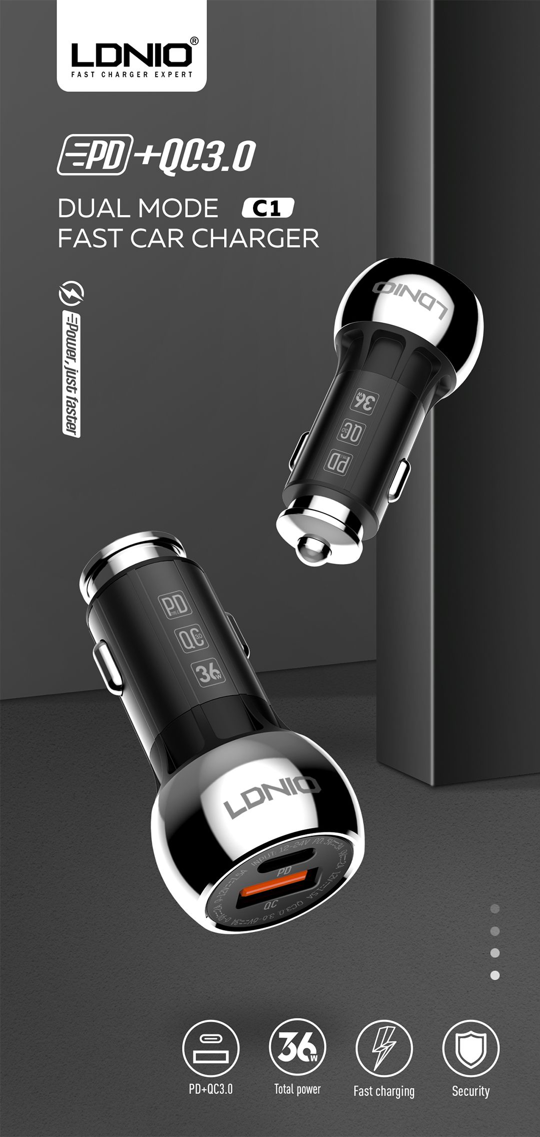 LDNIO-New-Arrival-C1-Quick-Charge-30-Car-Charger-with-Type--C-line-For-Laptop-1702214