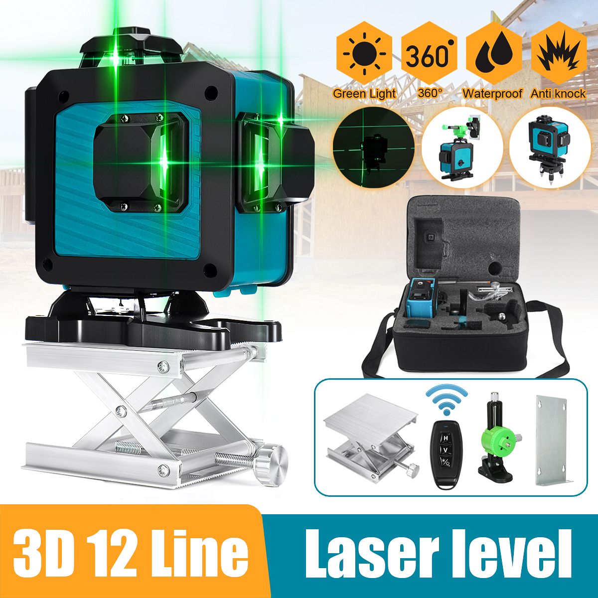 12-Line-Green-Laser-Level-Self-Leveling-360deg-Rotary-Cross-Auto-amp-Remote-Control-1700315