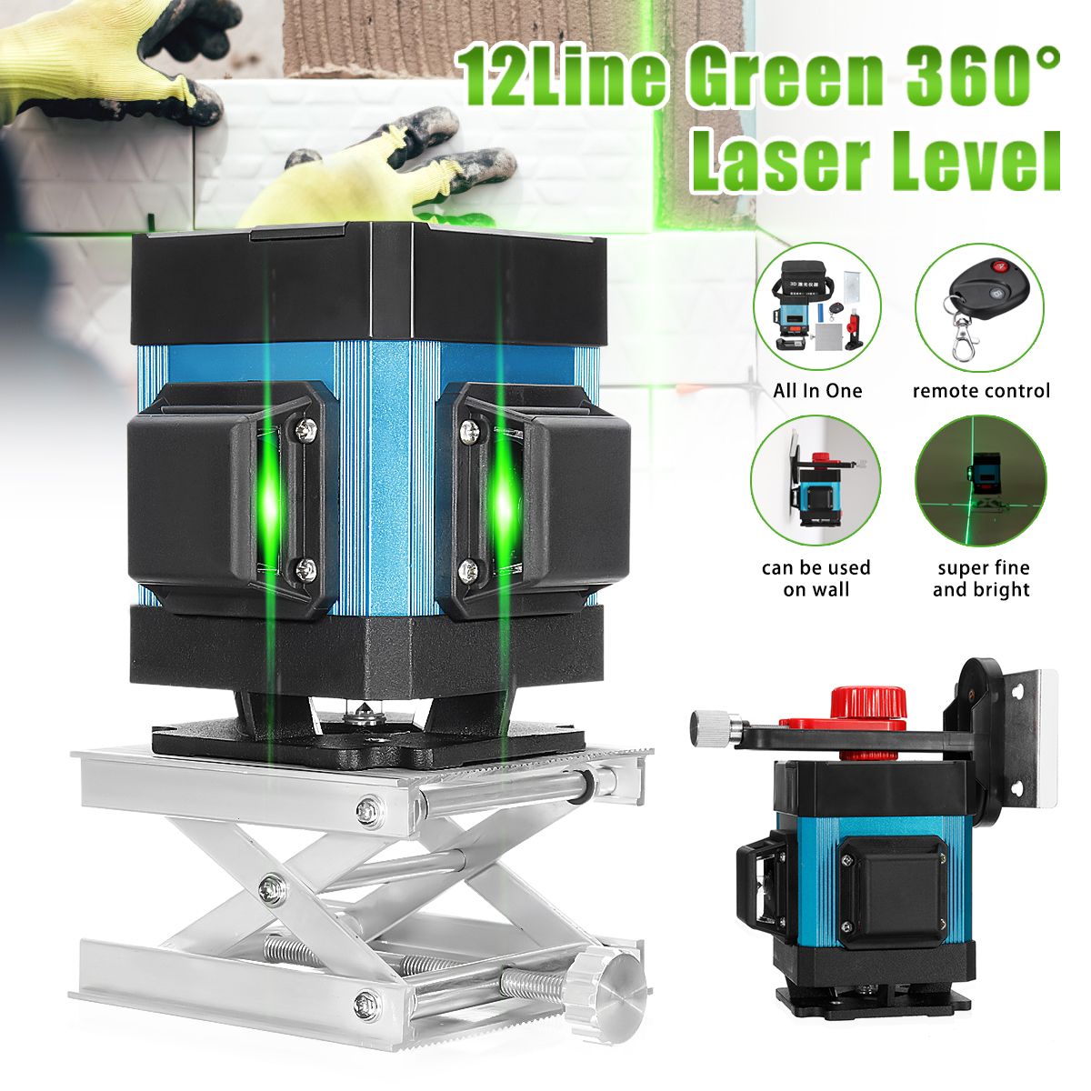 12Line-360deg-Green-Laser-Level-3D-Horizontal-VerticalRemote-ControlWall-Mounts-1430192