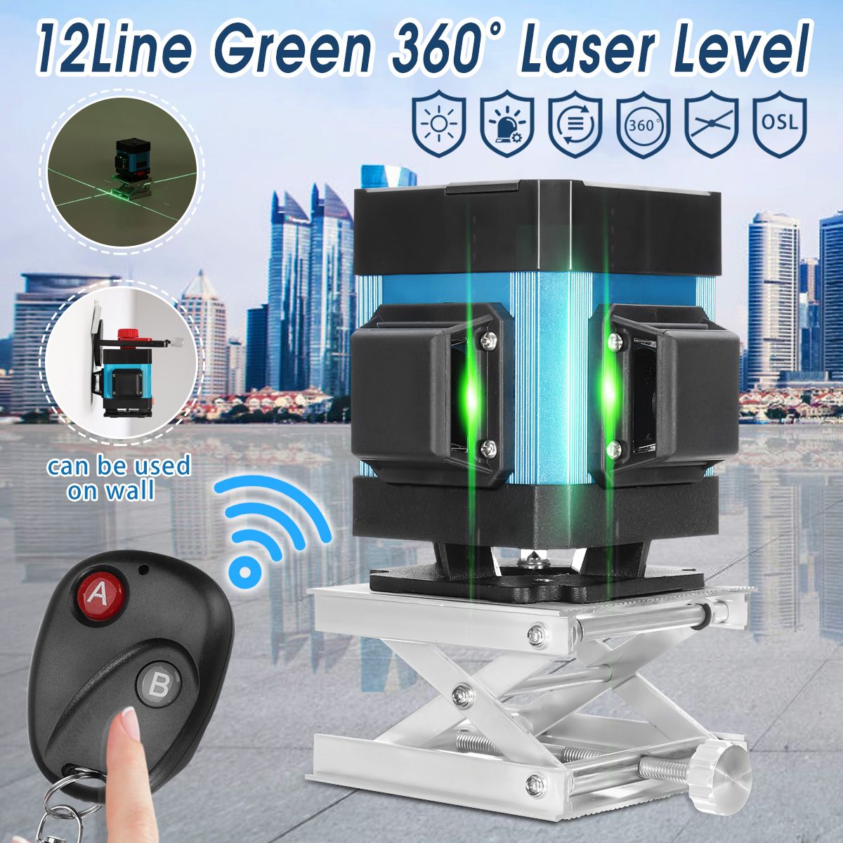 12Line-360deg-Green-Laser-Level-3D-Horizontal-VerticalRemote-ControlWall-Mounts-1430192