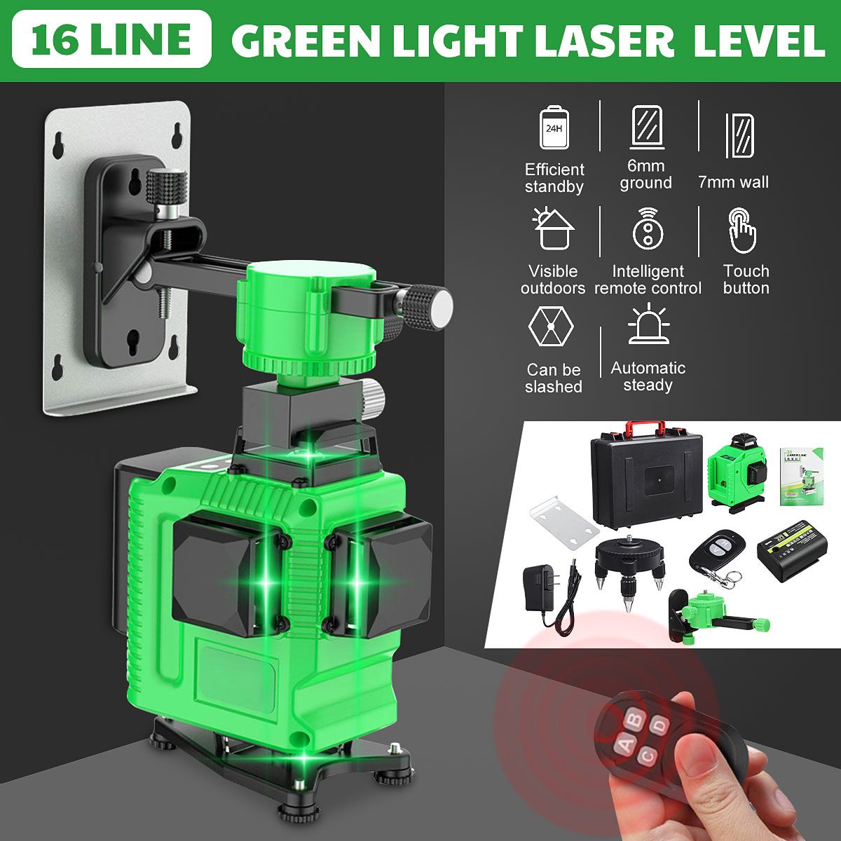 16-Lines-Laser-Level-3D-Wall-mounted-Leveler-plusmn3degAutomatic-Levelt-5800mAh-Battery-1668332