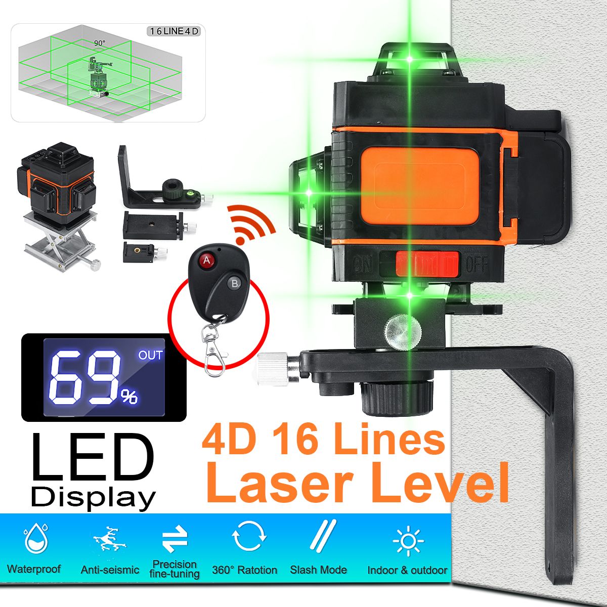 4D-16-Lines-Laser-Level-Green-Light-Self-Leveling-360deg-Rotary-Measuring-w-RC-1562565