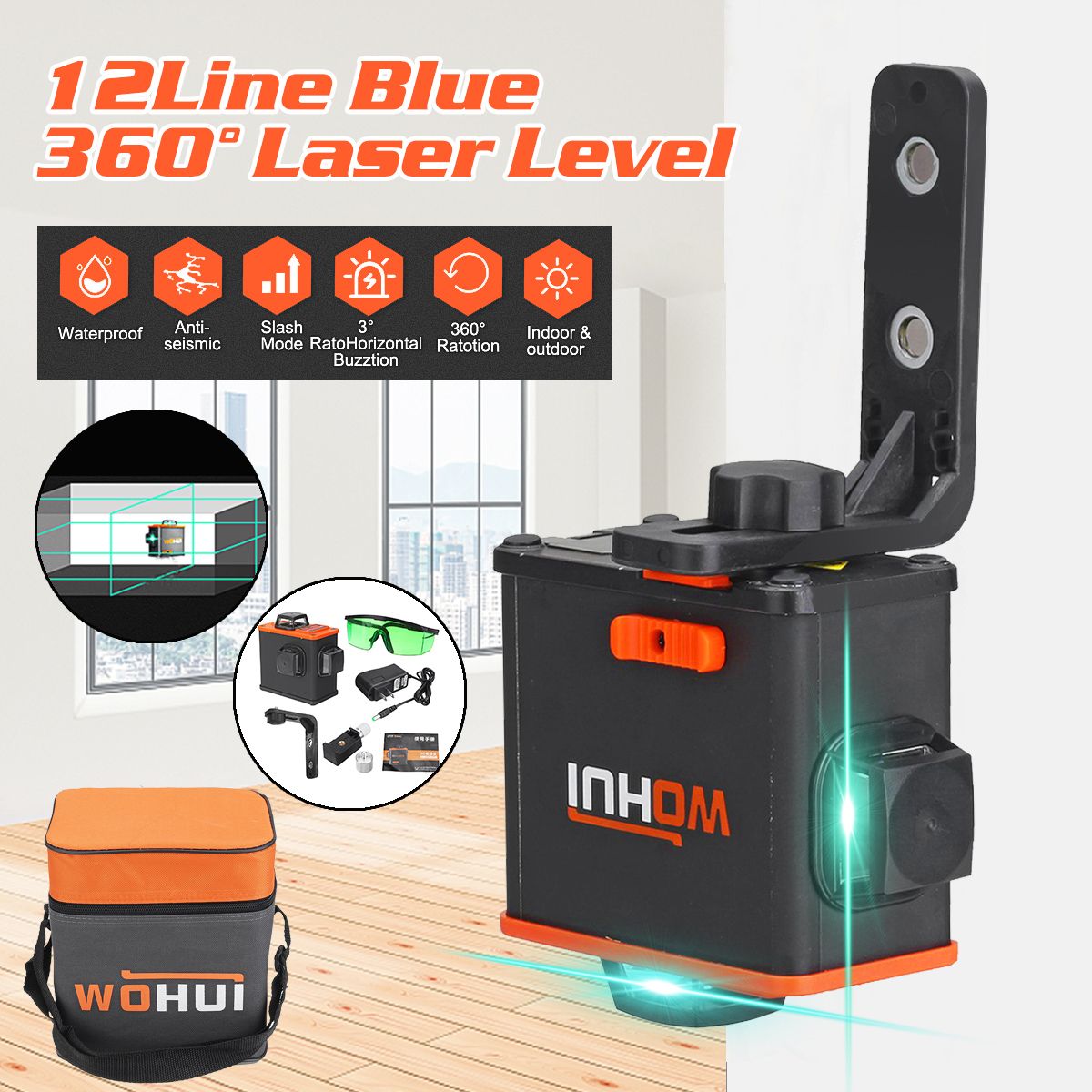 Blue-Light-12Line-360deg-Laser-Level-Upper-Wall-Bracket-Self-Leveling-Convenient-1499478