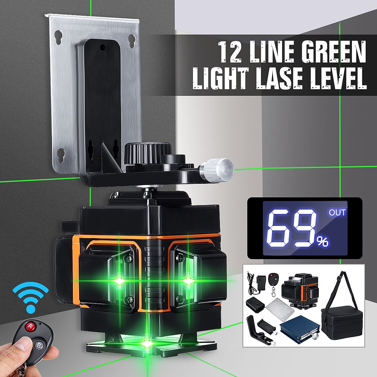 Remote-Control-12-Line-3D-Green-Laser-Level-Digital-Battery-Display-Portable-Laser-Level-Cross-Self--1553777