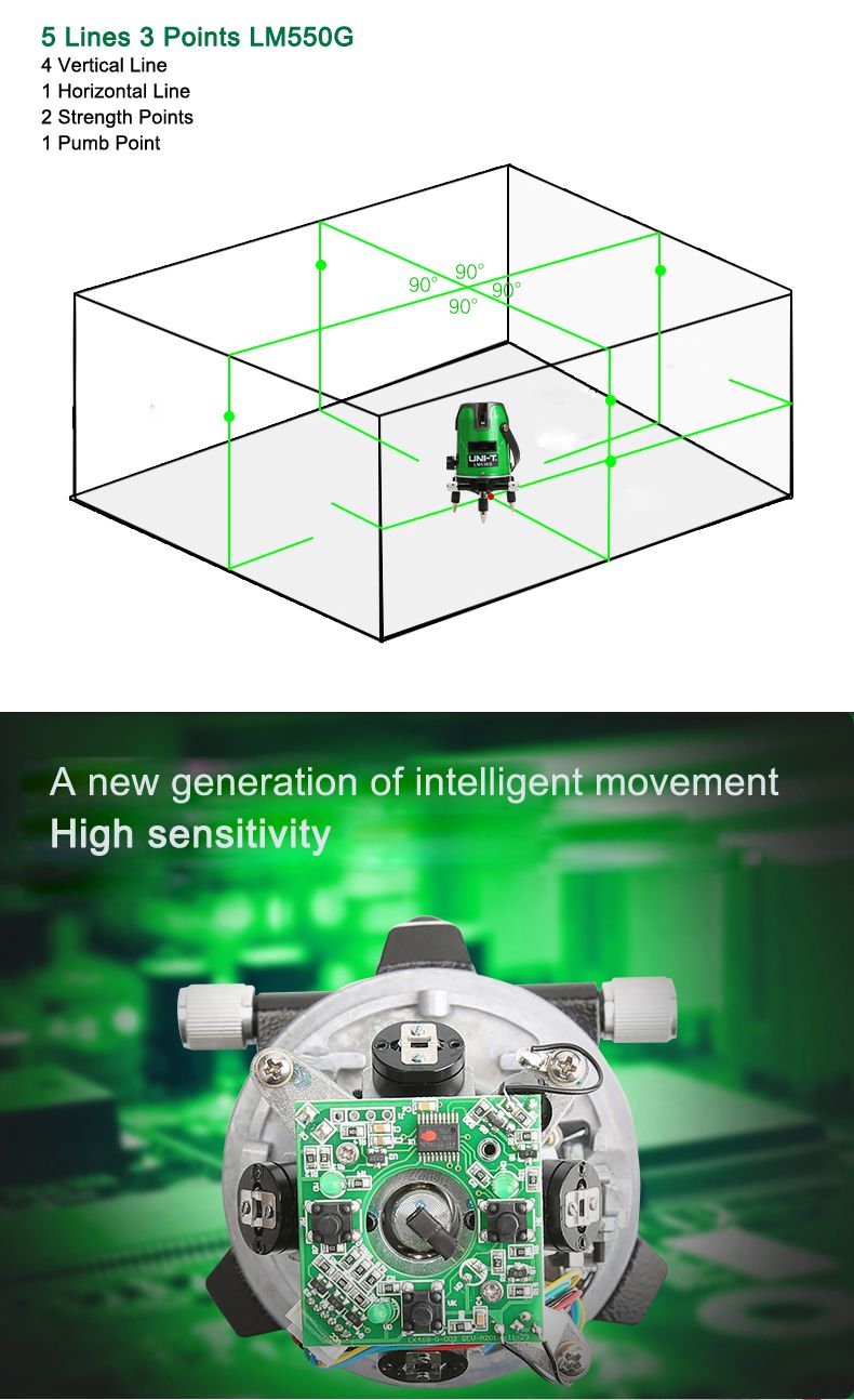 UNI-T-LM550G-5-Lines-Green-Laser-Level-360-Degree-Self-leveling-Cross-Laser-Level-Strengthen-Brightn-1240970