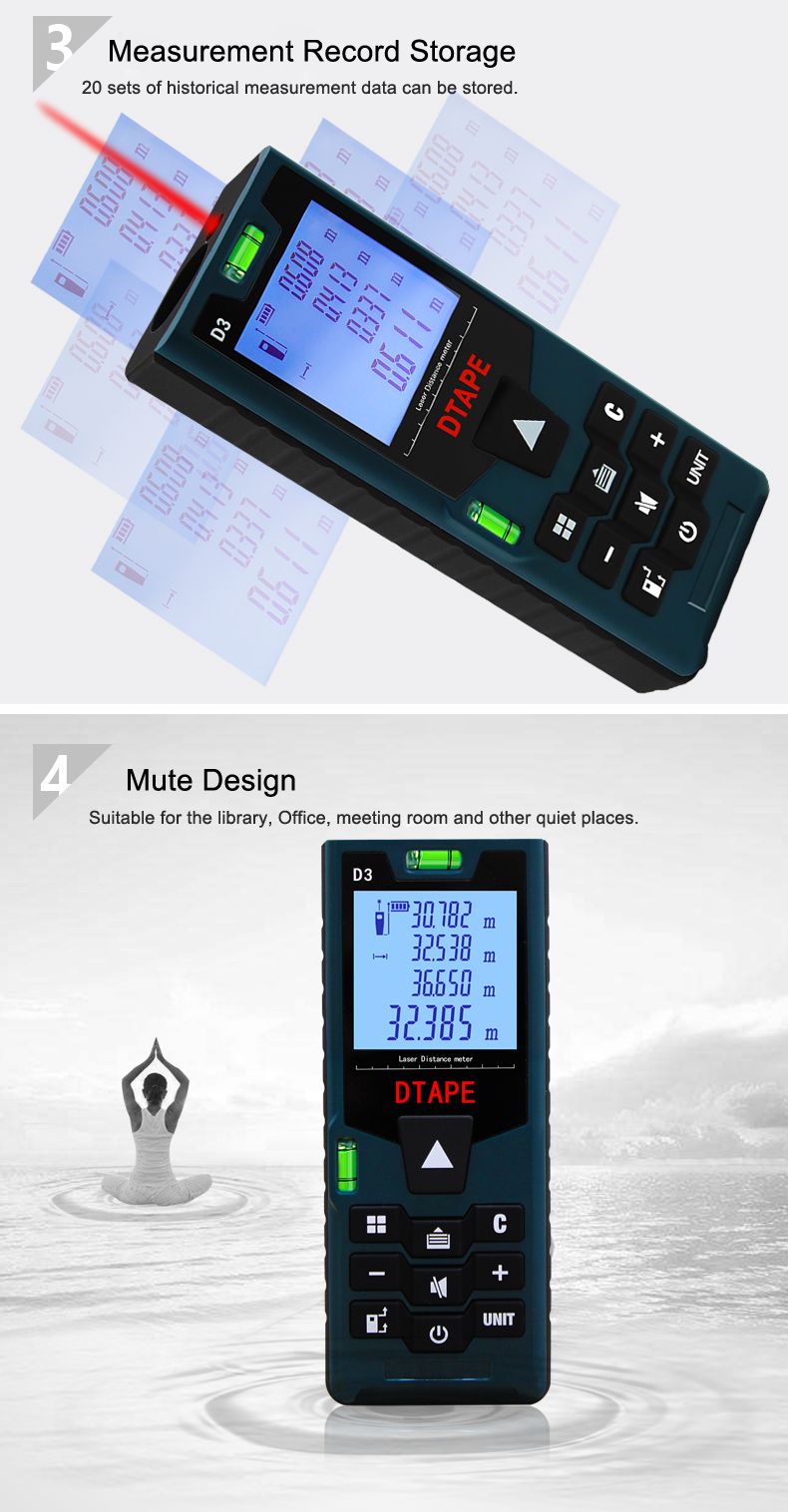 DTAPE-D3-Digital-Laser-40m-60m-80m-100m-Rangefinder-Distance-Meter-Single-Continuous-AreaVolumePytha-1204312