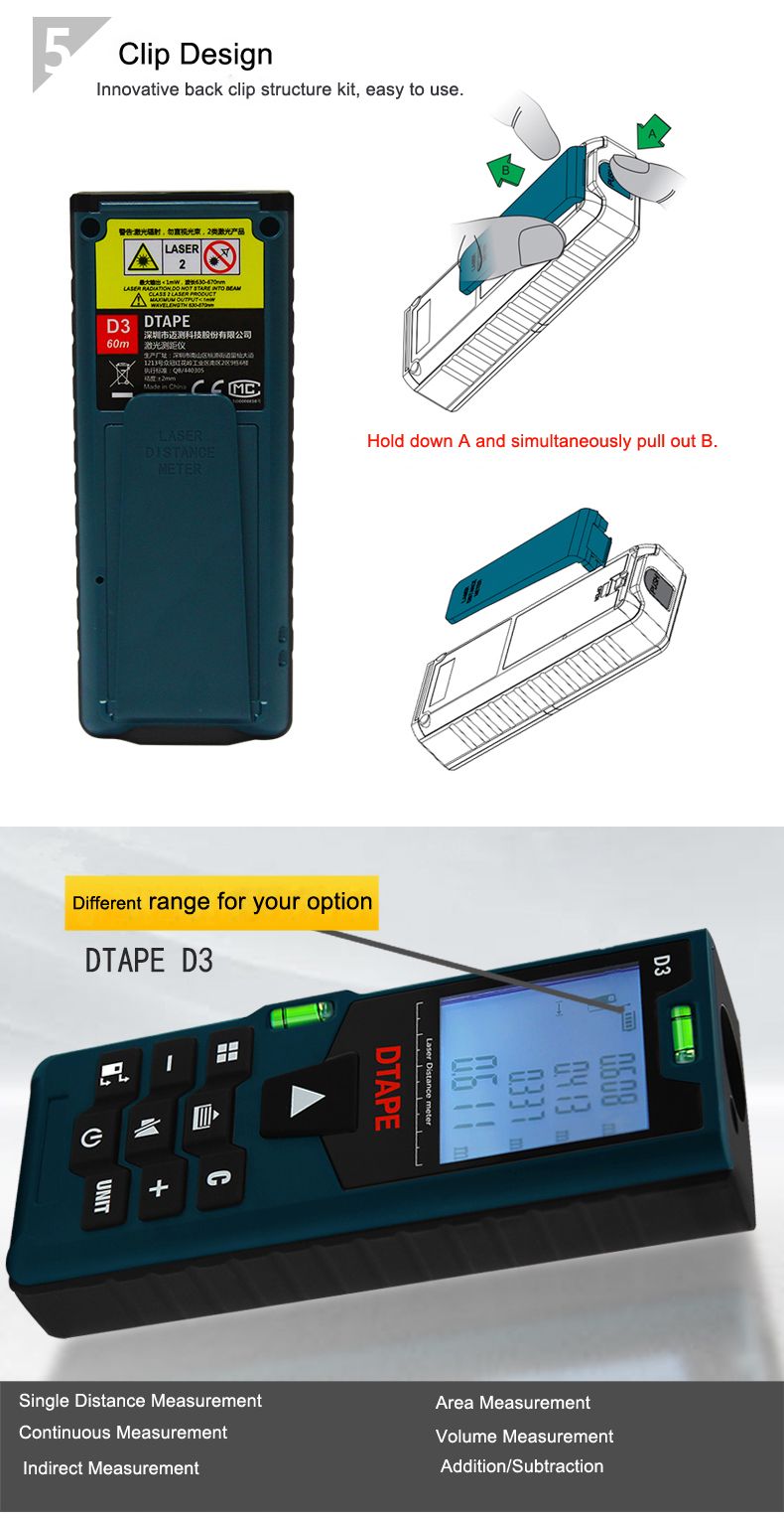 DTAPE-D3-Digital-Laser-40m-60m-80m-100m-Rangefinder-Distance-Meter-Single-Continuous-AreaVolumePytha-1204312