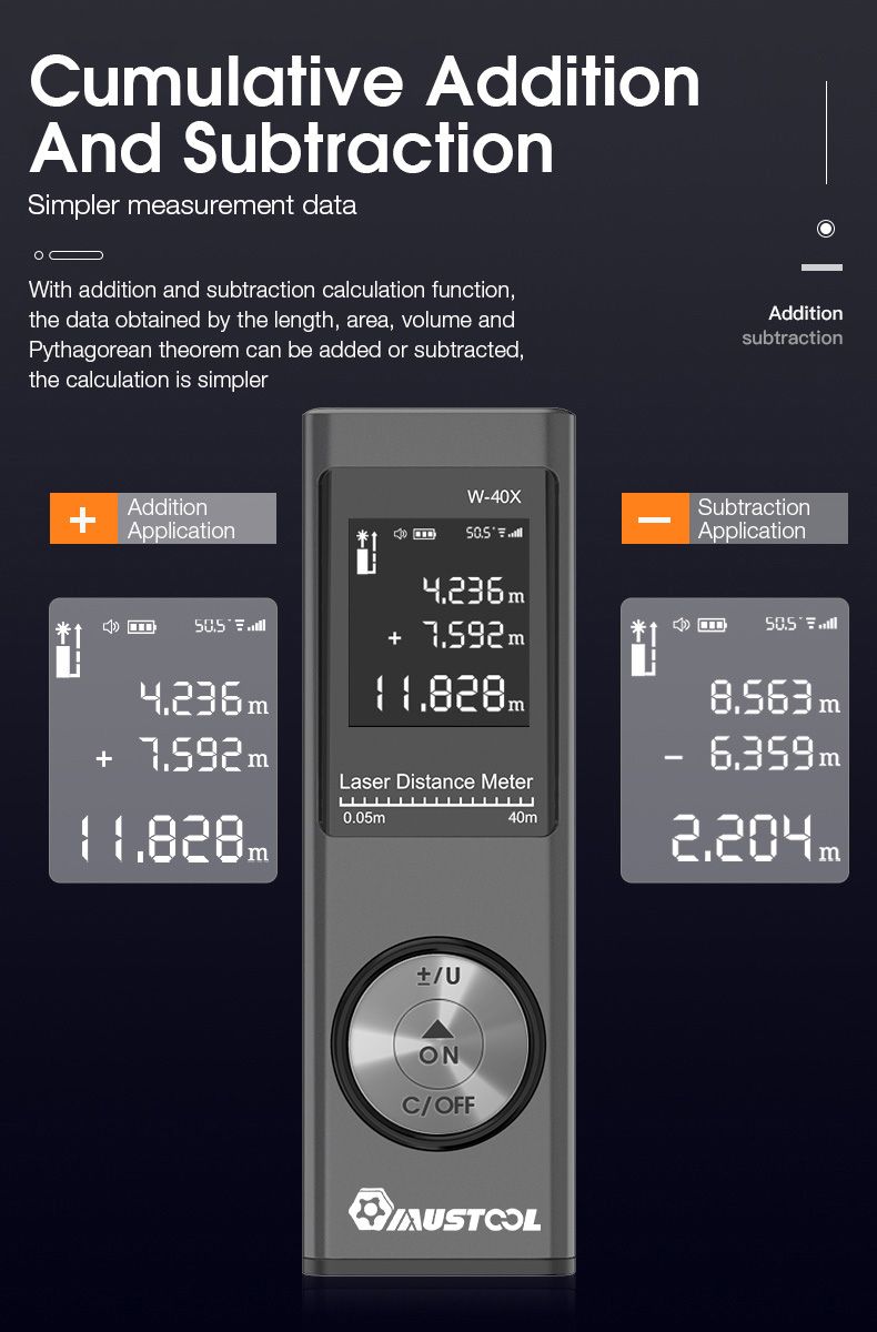MUSTOOL-40m-Digital-Mini-Laser-Rangefinder-with-Electronic-Angle-Sensor-MInFt-Unit-Switching-USB-Cha-1694283