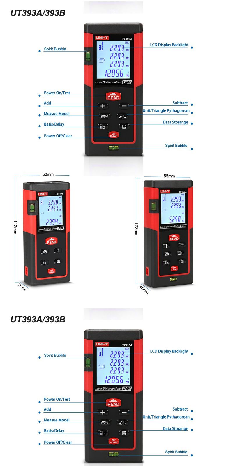 UNI-T-UT390B-40M-Handheld-Laser-Rangefinder-Optical-Telemetre-Distance-Meter-Area-Volume-Measure-1021173