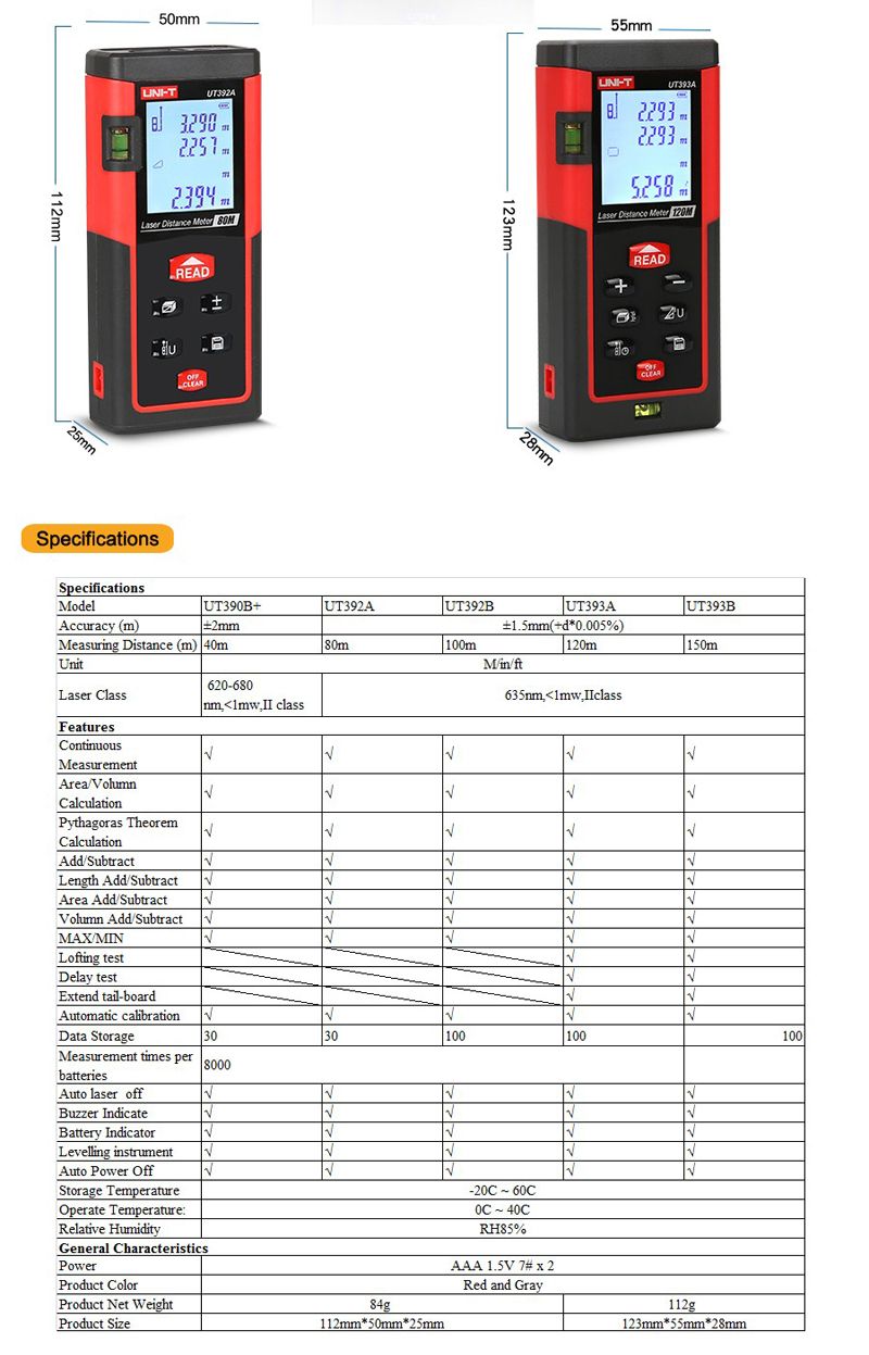 UNI-T-UT390B-40M-Handheld-Laser-Rangefinder-Optical-Telemetre-Distance-Meter-Area-Volume-Measure-1021173