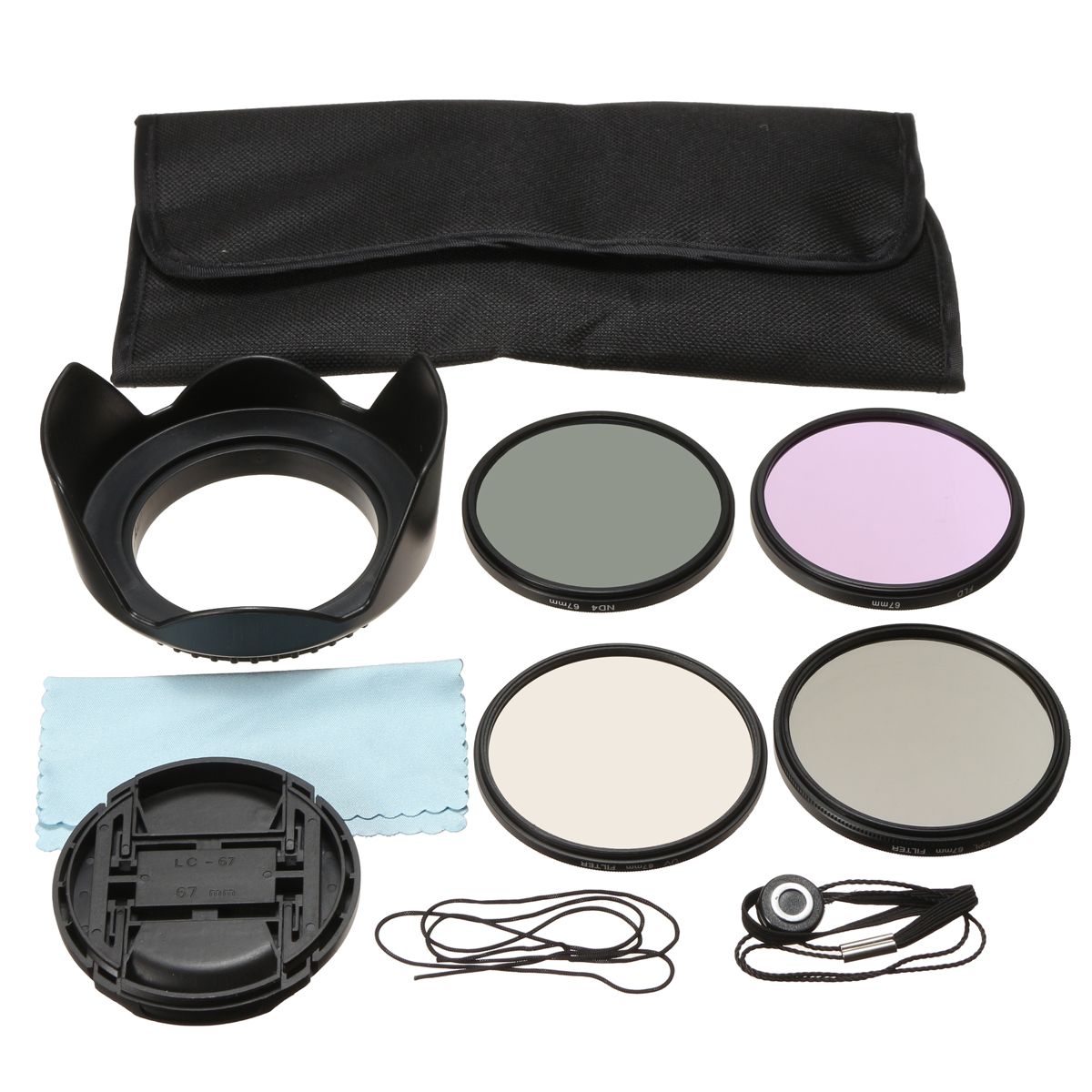 67MM-UV-CPL-FLD-ND4-Polarizing-Lens-Filter-Kit-Hood-Cap-Bag-1223208