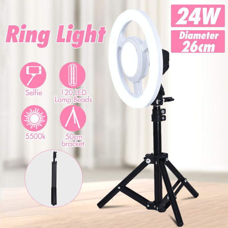 24W-5500K-10-Inch-LED-Video-Ring-Light-Round-Selfie-Lamp-With-50CM-Tripod-Light-Stand-1638547