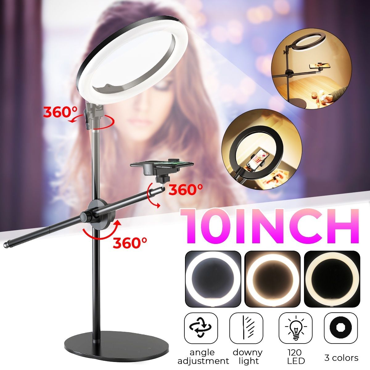 26cm-LED-Ring-Light-Camera-Fill-Light-Overhead-Desktop-Stand-Bracket-for-Mobile-Phone-Camera-Live-Br-1750458