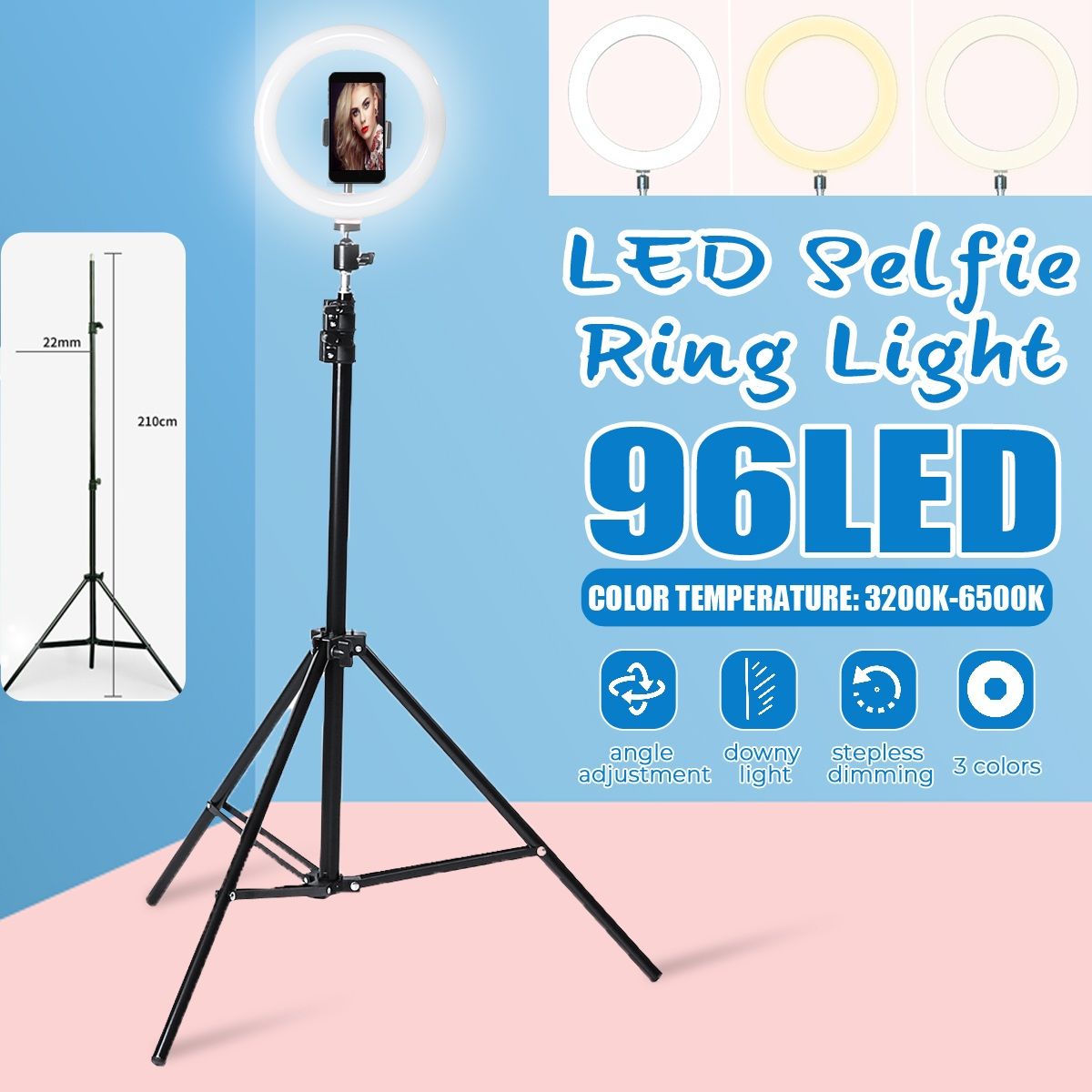 96-LED-Ring-Light-3-Colors-6500K-Studio-Photography-Photo-Selfie-Fill-Light-for-iPhone-Smartphone-Yo-1697967
