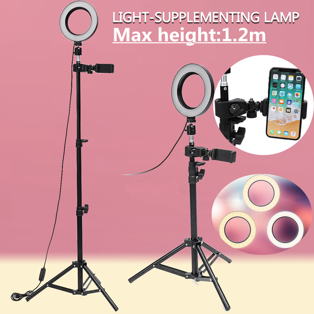 Dimmable-LED-Studio-Camera-Ring-Light-Makeup-Photo-Lamp-Selfie-Stand-USB-Plug-Tripod-with-Phone-Hold-1632867