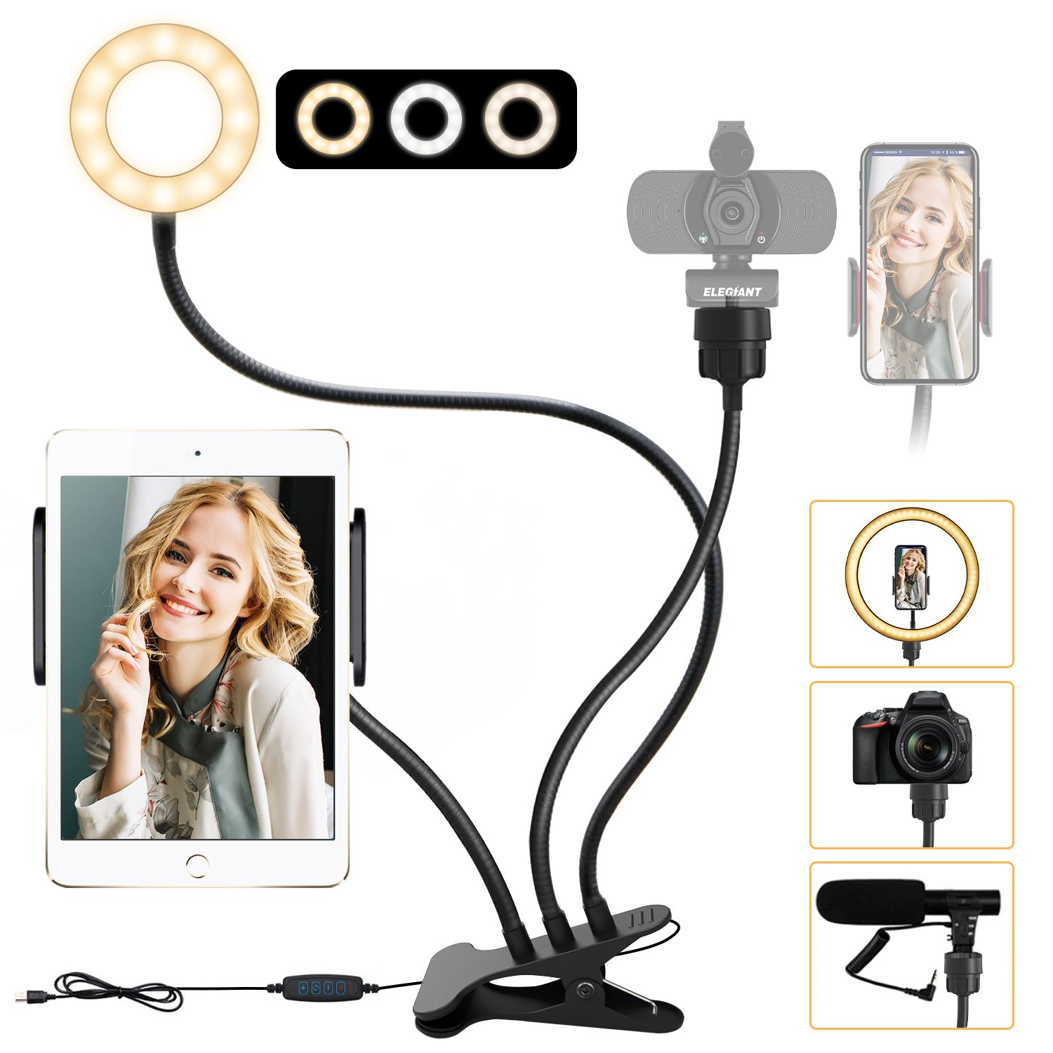 ELEGIANT-EGL-07-Clip-on-Selfie-Light-Ring-3-Lighting-Mode-with-Phone-Holder-for-Phone-Camera-YouTube-1760032