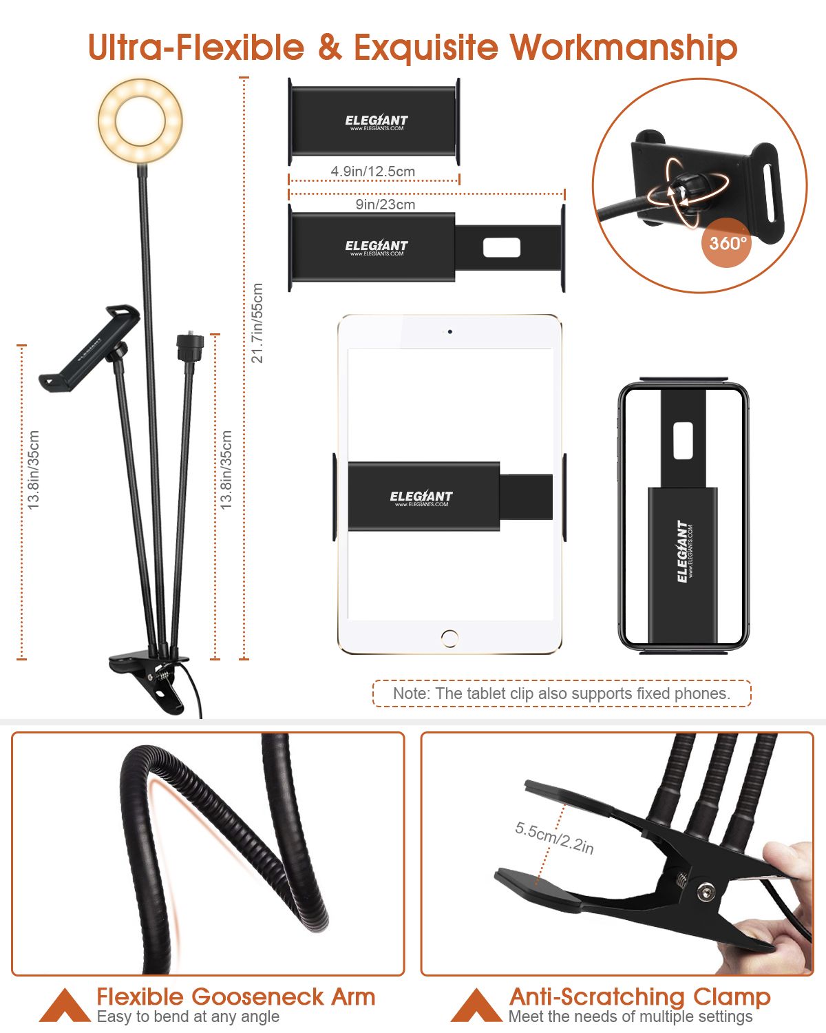 ELEGIANT-EGL-07-Clip-on-Selfie-Light-Ring-3-Lighting-Mode-with-Phone-Holder-for-Phone-Camera-YouTube-1760032