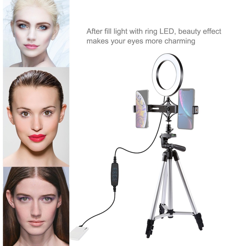 PULUZ-PKT3038-62-Inch-USB-Video-Ring-Light-with-Tripod-Light-Stand-Extension-Stick-Dual-Phone-Clip-f-1562123