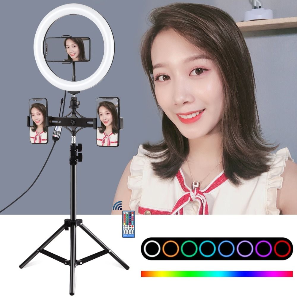 PULUZ-PKT3052B-102-Inch-RBGW-Dimmable-bluetooth-APP-Control-Remote-Control-LED-Video-Ring-Light-with-1645367