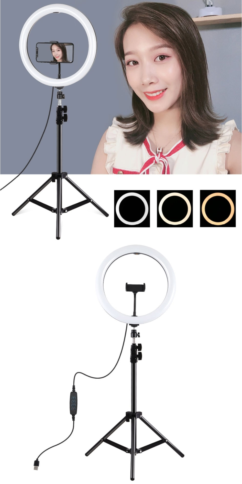 PULUZ-PKT3063B-118-Inch-Dimmable-LED-Video-Ring-Light-with-PU419-Tripod-Stand-for-Youtube-Tik-Tok-Li-1645368