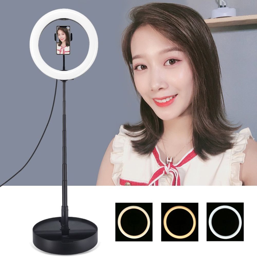 PULUZ-PU480-10-Inch-3200-5600K-Dimmable-USB-LED-Video-Ring-Light-with-Round-Base-Bracket-Phone-Clip-1654521