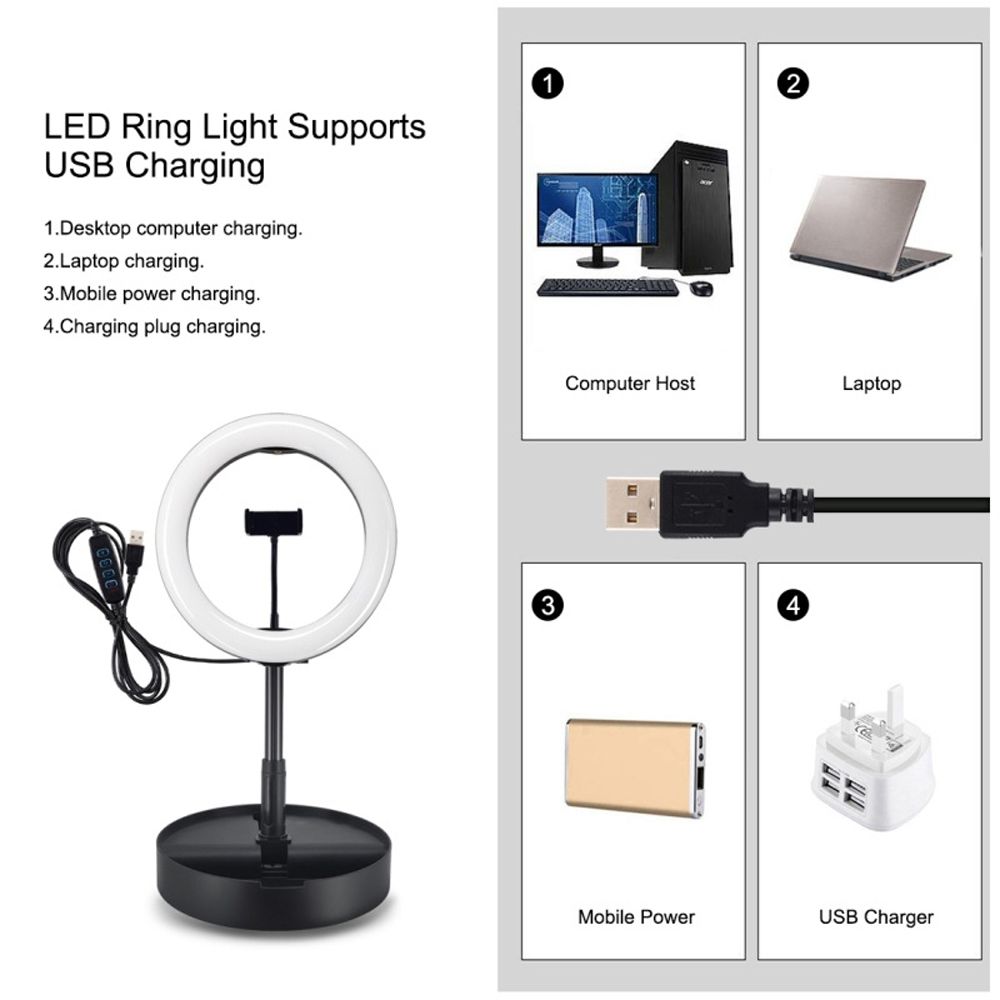 PULUZ-PU480-10-Inch-3200-5600K-Dimmable-USB-LED-Video-Ring-Light-with-Round-Base-Bracket-Phone-Clip-1654521