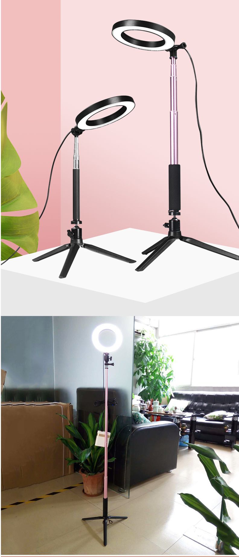 Yingnuost-16cm-3500-5500k-Video-Ring-Light-with-Extendable-Selfie-Stick-Stand-Tripod-Phone-Clip-for--1566683