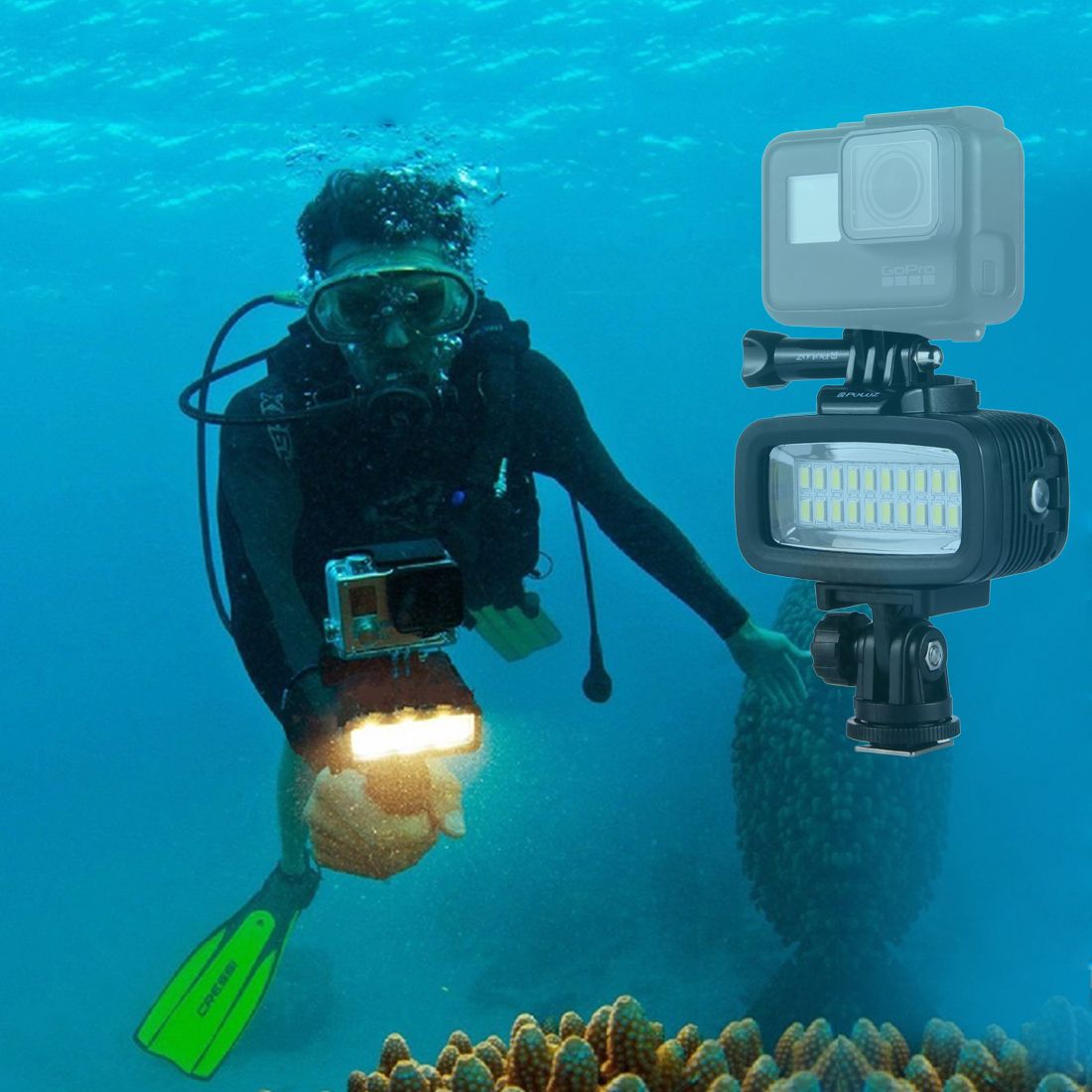 PULUZ-PU222-20-LEDs-30m-Waterproof-IPx8-Studio-Light-Video-Light-with-Hot-Shoe-Base-Adapter-1253815