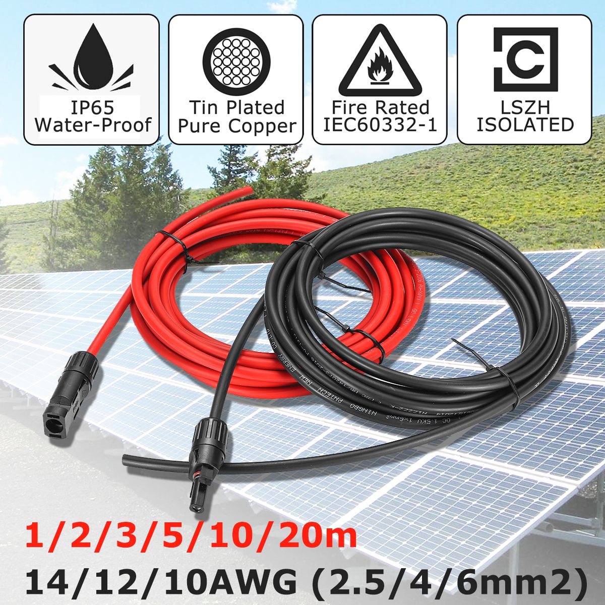 33A--1235M-25mmsup2-14AWG-Eternal-53mm-Solar-Panel-Extension-Cable-Wire-MC4-Connector-Copper-Wire-So-1479415