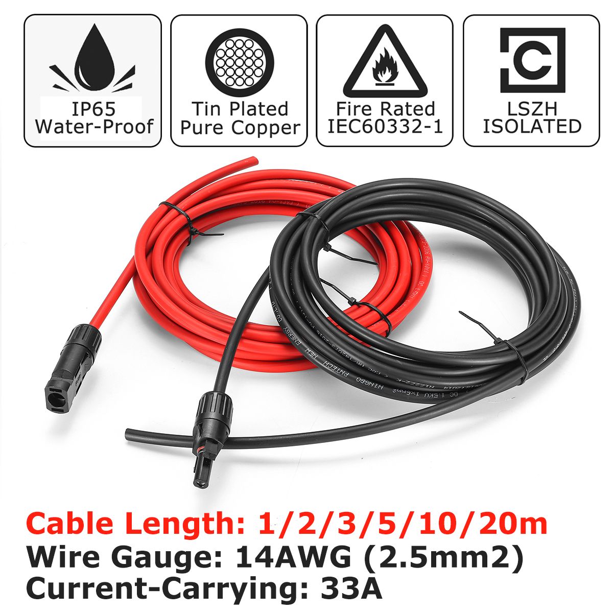 33A--1235M-25mmsup2-14AWG-Eternal-53mm-Solar-Panel-Extension-Cable-Wire-MC4-Connector-Copper-Wire-So-1479415