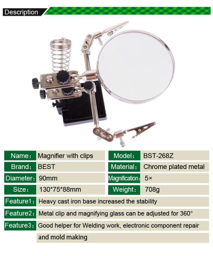 BEST-BST-268Z-5X-Magnifying-Glass-Repair-Tools-Loupe-Magnifier-Tool-Alligator-Clip-Soldering-Solder--1363183