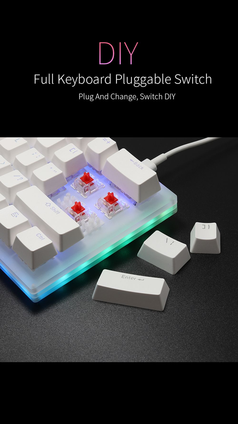 GamaKay-K61-61-Keys-Mechanical-Gaming-Keyboard-Hot-Swappable-Type-C-31-Wired-USB-Translucent-Glass-B-1760057