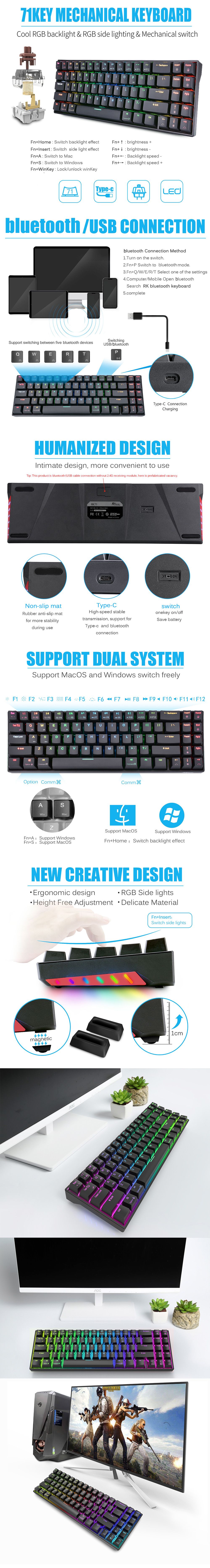 Royal-Kludge-RK71-71-Keys-Mechanical-Gaming-Keyboard-Dual-Mode-bluetooth-30--USB-Wired-RGB-Backlit-M-1578104