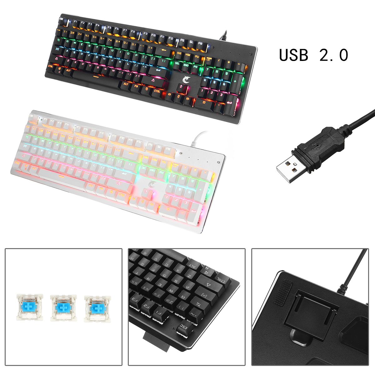 Wired-104-Keys-Mechanical-Keyboard-Aluminum-Alloy-Panel-ABS-Square-Keycap-Outemu-Blue-Switch-Gaming--1741363