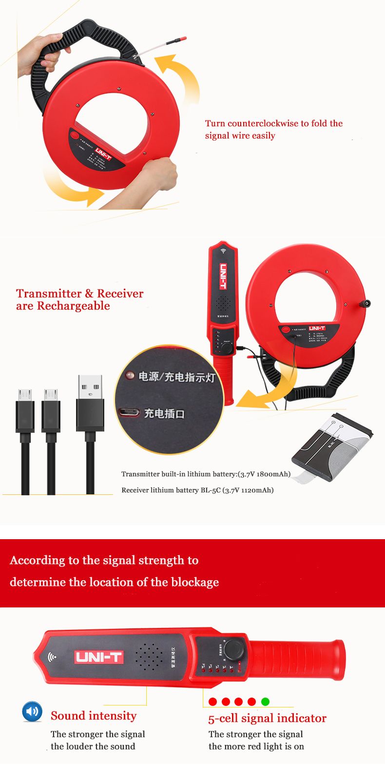 UNI-T-UT661A-20M-Wall-Pipe-Blockage-Detector-Wall-Scanner-Pipeline-Blocking-Clogging-Scanner-Plumber-1263306