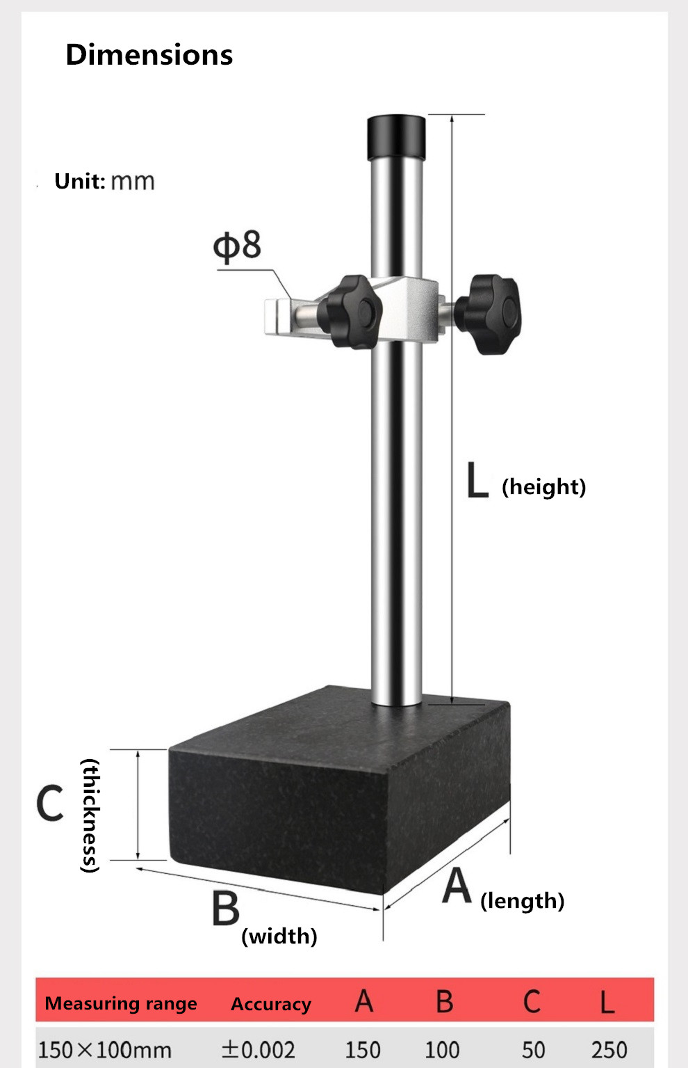 10015050-Marble-Comparison-Test-Table-Bench-Measuring-Platform-0-1mm-Dial-Gauge-Indicator-Height-Sta-1737189