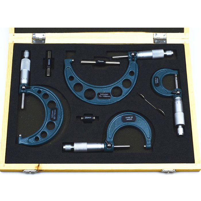 4Pcs-Outside-Micrometer-Set-Ratchet-Stop-Type-0-100mm-0-25mm25-50mm50-75mm75-100mm-1171104