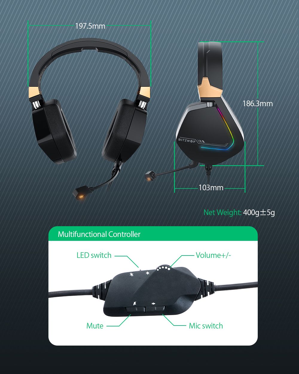 BlitzWolfreg-BW-GH2-Gaming-Headphone-71-Channel-53mm-Driver-USB-Wired-RGB-Gamer-Headset-with-Mic-for-1732450