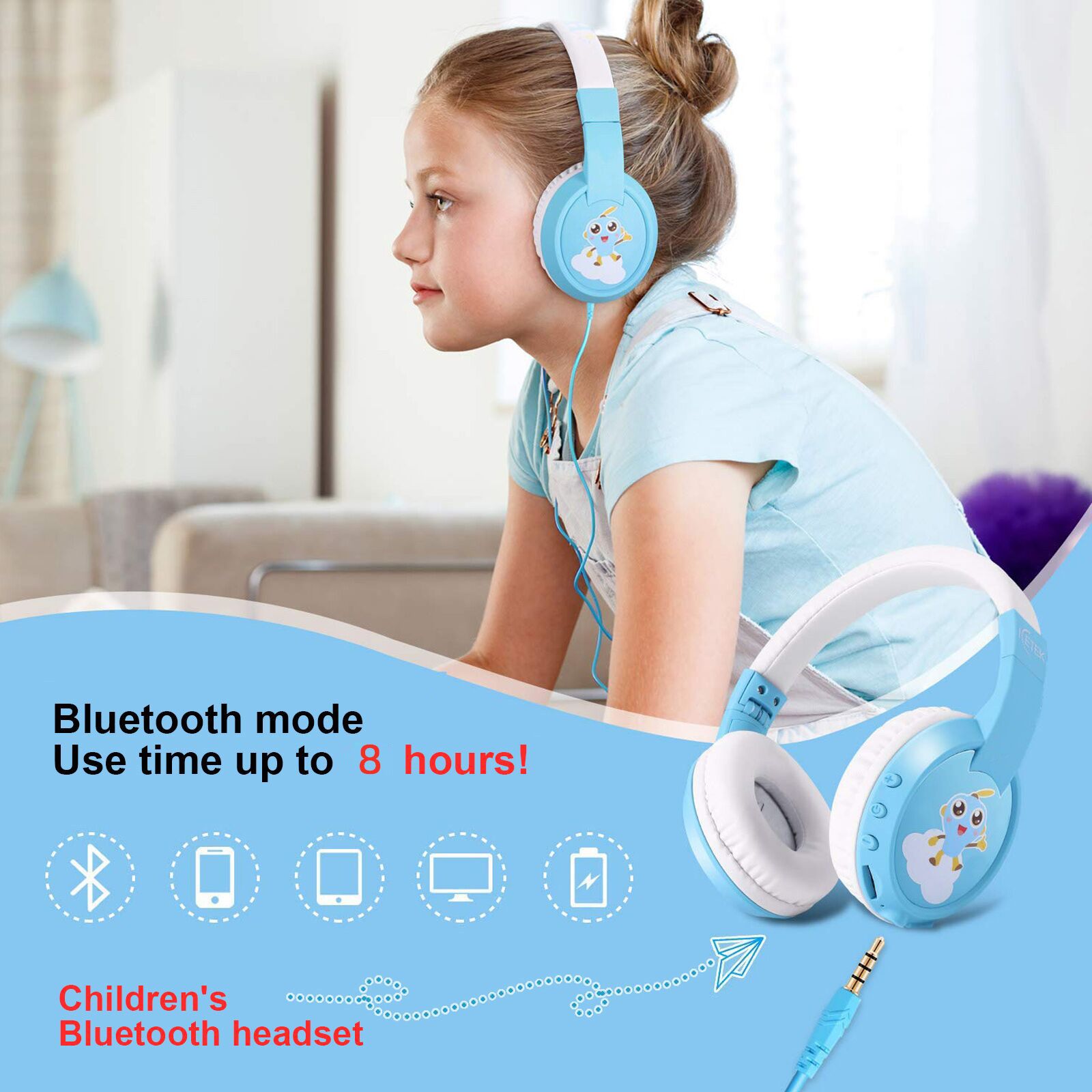 HXSJ-VT02-Wireless-Headphone-Children-Bluetooth-50-BluePink-TF-Card-Supported-Bulit-in-Microphone-He-1766652