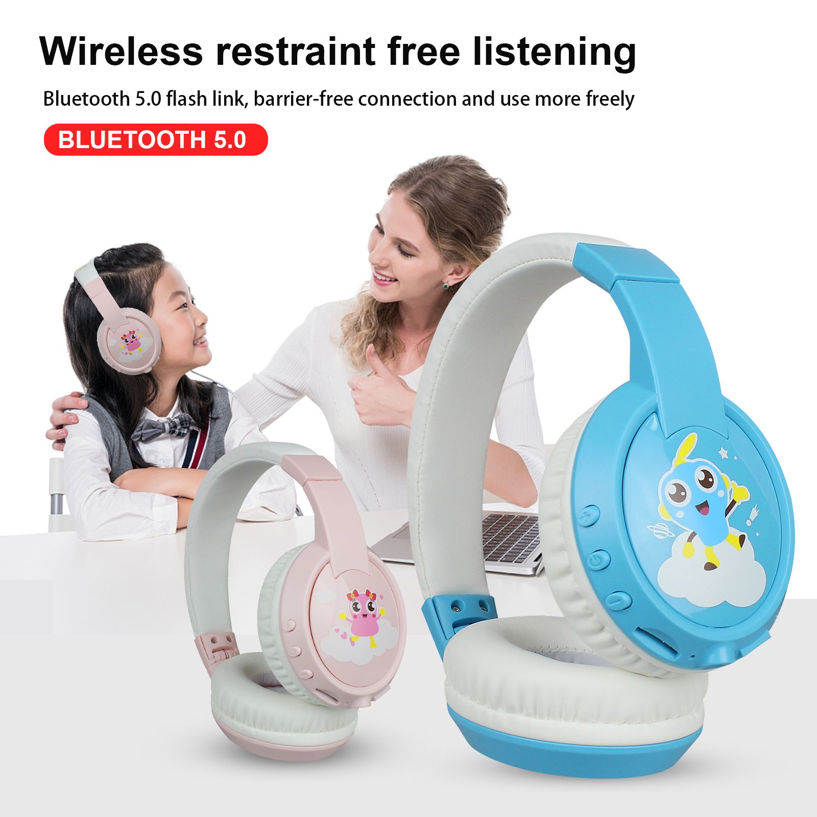 HXSJ-VT02-Wireless-Headphone-Children-Bluetooth-50-BluePink-TF-Card-Supported-Bulit-in-Microphone-He-1766652