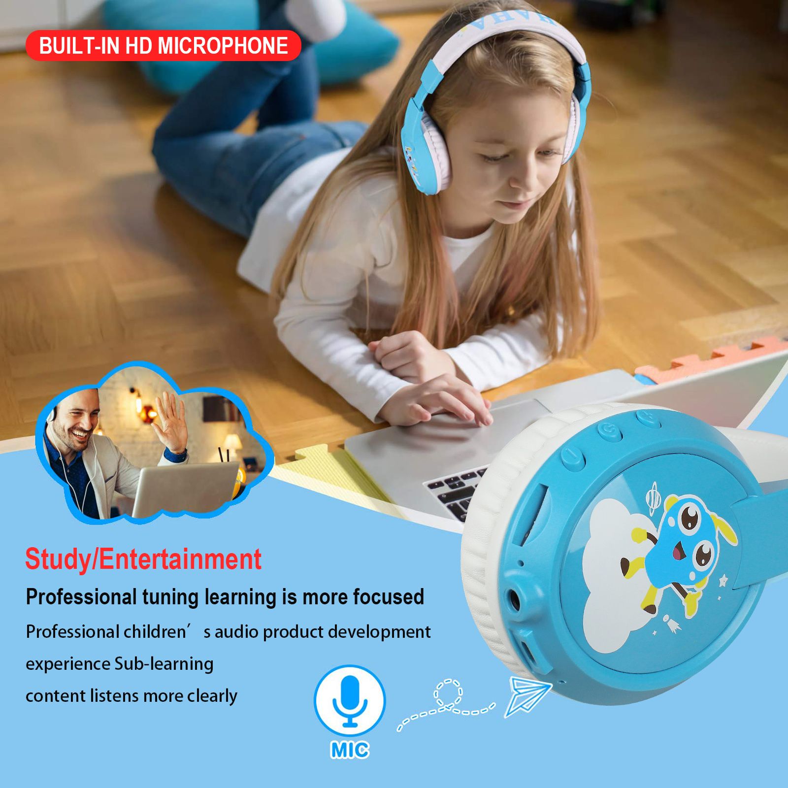 HXSJ-VT02-Wireless-Headphone-Children-Bluetooth-50-BluePink-TF-Card-Supported-Bulit-in-Microphone-He-1766652