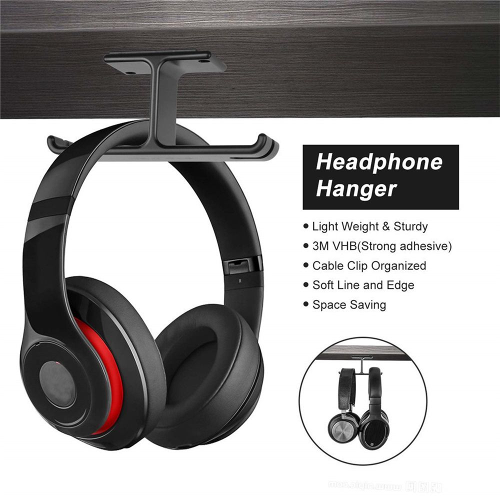 New-Bee-NB-Z10-Aluminum-Headphone-Stand-Headset-Hanger-Hook-Tape-Under-Desk-Dual-Headset-Mount-Holde-1721711