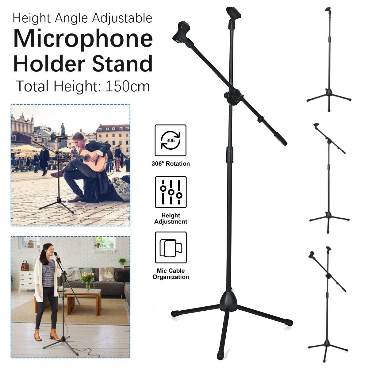 150cm-Microphone-Stand-Holder-Boom-Arm-Height-Angle-Adjustable-with-Tripod-Base-1700088