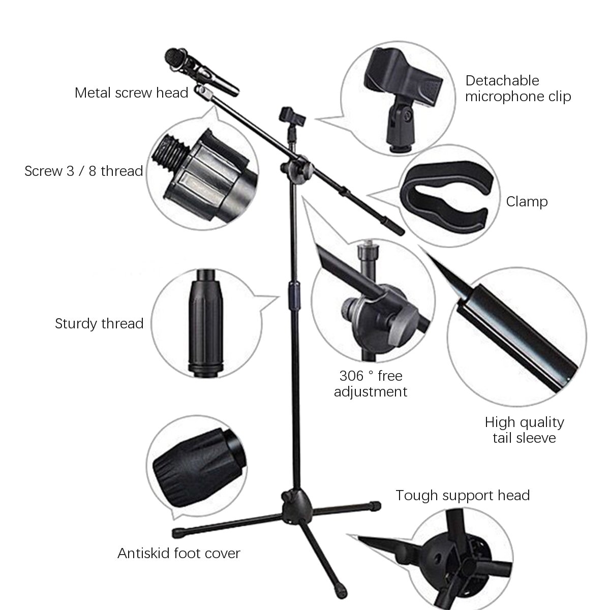 150cm-Microphone-Stand-Holder-Boom-Arm-Height-Angle-Adjustable-with-Tripod-Base-1700088