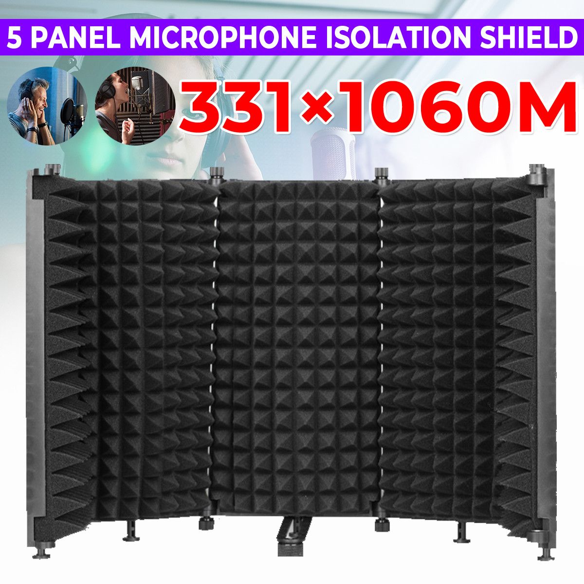 331x1060mm-5-Panels-Foldable-Studio-Microphone-Isolation-Shield-Acoustic-Foam-Sound-Absorbing-for-St-1716394