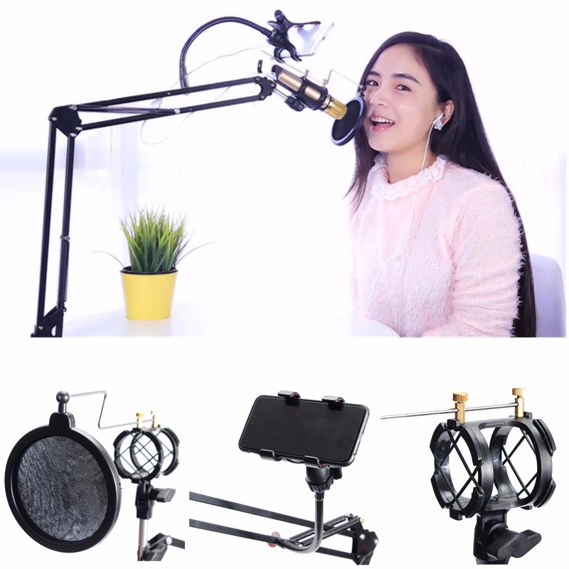 9PCS-Foldable-Professional-Recording-Microphone-Stand-Adjustable-with-Arm-Legs-Clamp-for-Stages-Stud-1163190