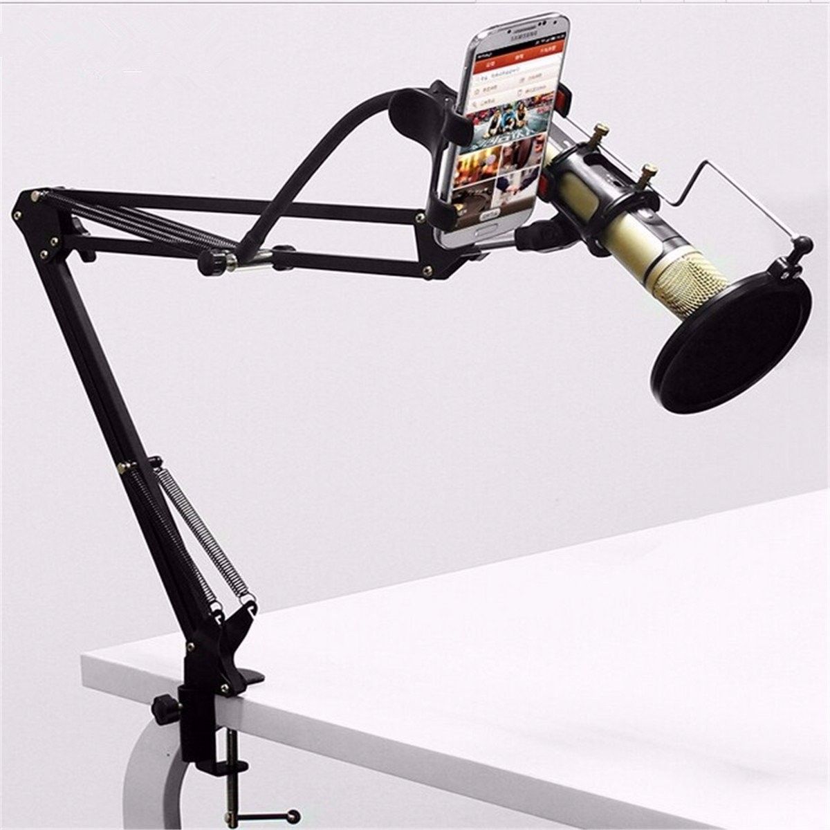 9PCS-Foldable-Professional-Recording-Microphone-Stand-Adjustable-with-Arm-Legs-Clamp-for-Stages-Stud-1163190