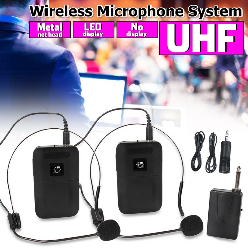 KINCO-2-In-1-Wireless-Dual-Channel-Head-mounted-UHF-Microphone-System-Mic-Receiver-Transmitter-LED-D-1553626