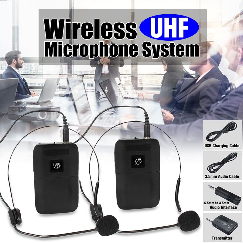 KINCO-2-In-1-Wireless-Dual-Channel-Head-mounted-UHF-Microphone-System-Mic-Receiver-Transmitter-LED-D-1553626