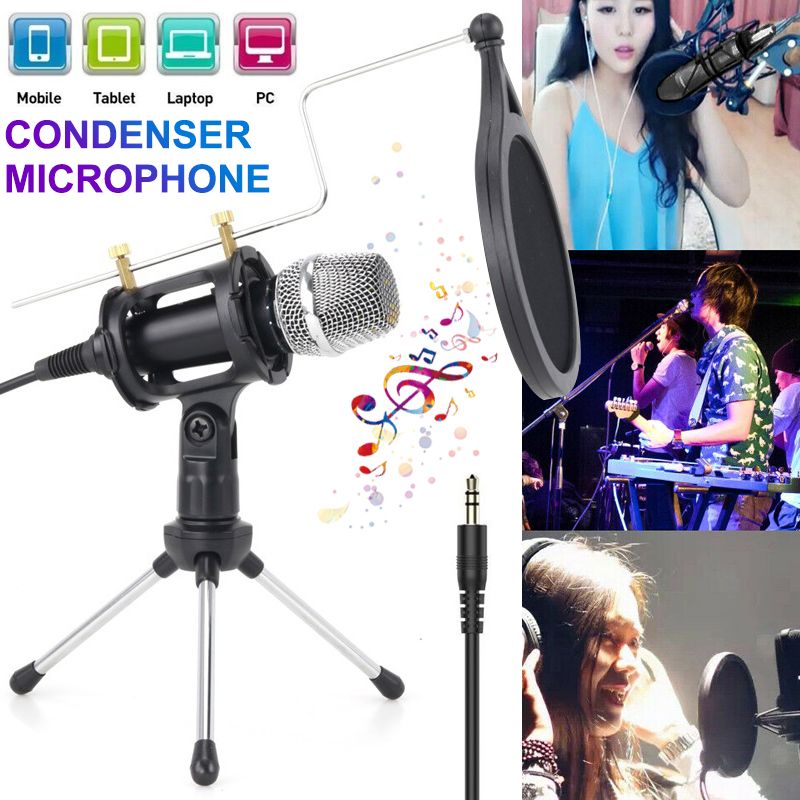 Live-Microphone-Condenser-Microphone-Wired-Singing-Recording-Broadcasting-Podcast-MIC-with-Tripod-St-1700894